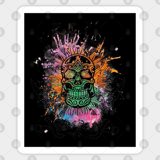 colorful skull on a paint-stained background Sticker by Greenmillion